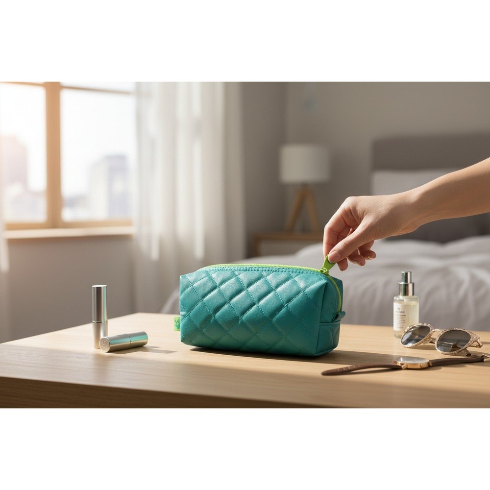 Enchante Accessories Makeup Bag Women OS Teal Brand New Quilted Cosmetic Pouch